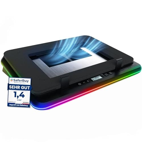 KLIM Turbofrost - Gaming Laptop Cooling Pad - 4 Powerful Turbo Fans - 4 x 4000 RPM, Laptop Cooler 2 Power Modes USB-C/DC, Dynamic RGB, 4-Ports USB, Sealed Foam for Fast Cooling for Laptops up to 17in