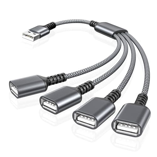 Basesailor USB Splitter 1 In 4 Out 1FT,USB Y Cable,USB A Male to Four Female Extension Cord Adapter,4 Port Multi Multiport Extender Hub,Double Dual Data Power Charger Split For Car,Xbox,PS4,PS5,Laptop