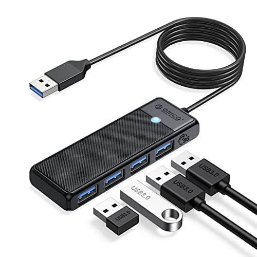 ORICO USB 3.0 Hub, 4-Port USB Hub with 6Ft Long Cable, Ultra Slim USB Splitter for Laptop MacBook Pro, iMac, Surface Pro, XPS, PS5，PC, Flash Drive, Mobile HDD
