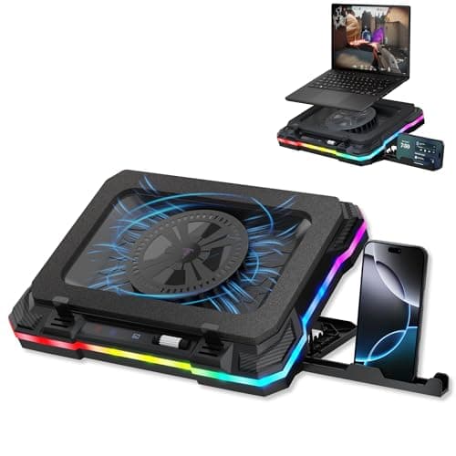 Tilted Nation Gaming Laptop Cooling Pad with USB Hub - Boost Performance, Stay Comfortable - RGB Laptop Cooler Stand with Adjustable Height & Fan Speed, RGB, USB (C + A) Hub, for 15.6' - 19' Laptops