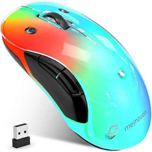 memzuoix 2.4G Aesthetic Wireless Mouse - Customizable Covers & LED Mood Lighting - Rechargeable Ergonomic Design, 5 Buttons, 1200 DPI for Office, Laptop, Mac - White