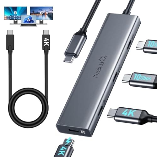 USB C Video Splitter for USBC PD Monitor, Portable Screen, Type C Monitors, 4-Port USB-C 3.2 Gen 2 10Gbps Hub, DP Alt 4K@30-60Hz, 100W PD, for Win/Chrome Laptop, AR Glasses, Game Console