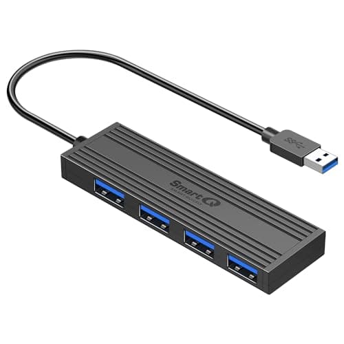 SmartQ 4-Port USB 3.0 Hub, High-Speed Data Hub, USB Port Expander for Laptop, PC, iMac, Surface Pro, XPS, Flash Drives, Mobile HDD, and More (Slim USB 3.0 Hub - 0.5 ft)