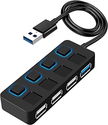 USB Hub 3.0, ANKKY 4-Port USB Port Hub USB Extender USB Splitter with Individual LED lit Power Switches for Mac & PC/Laptop