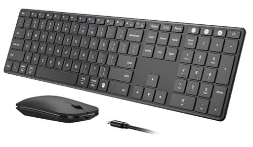seenda Wireless Bluetooth Keyboard and Mouse Combo, SKM64-3 Rechargeable Slim Quiet Keyboard Mouse, 3 Multi-Device Connection, Compatible for Windows, Mac, MacBook, iPad, Tablet, Black