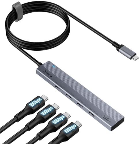 Aceele USB C Hub 10Gbps, 4 Port USB 3.2 Gen 2 Hub, USBC to USB-C Hub with 60cm/2ft Long Extension Cable, USBC Adapter Data Hub for MacBook Pro, MacBook, Samsung Chromebook and More