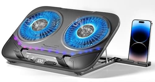 Dual-Core TEC Laptop Cooling Pad with Dual Stepless-Quiet Fans, 5-Height Adjustable Laptop Cooling Stand, 10-Level RGB for 13-17 Inch Laptops, Includes 15W Charger, Smoky Black