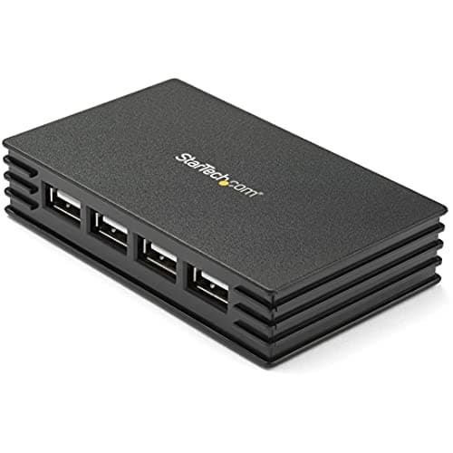 StarTech.com 4 Port Compact Black USB 2.0 Hub - Bus-powered or with Included Power Adapter - Portable Mac/PC laptop hub, TAA (ST4202USB)