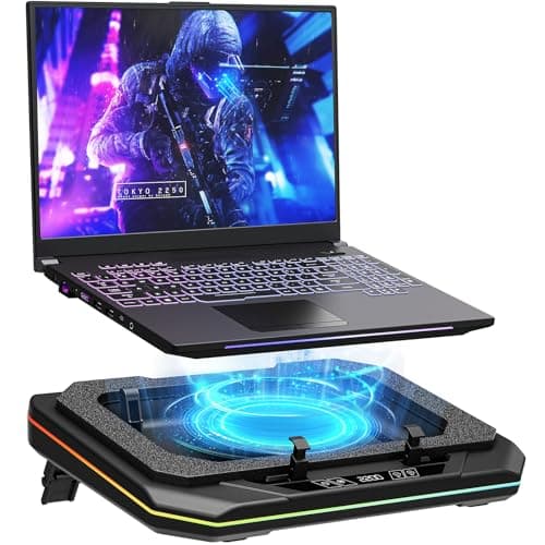 Gaming Laptop Cooling Pad, Height Adjustable Laptop Fan Cooling Pad for Max 19 Inches Notebook, RGB Laptop Cooler Stand with Powerful Turbofan (3500 RPM), Touch Control