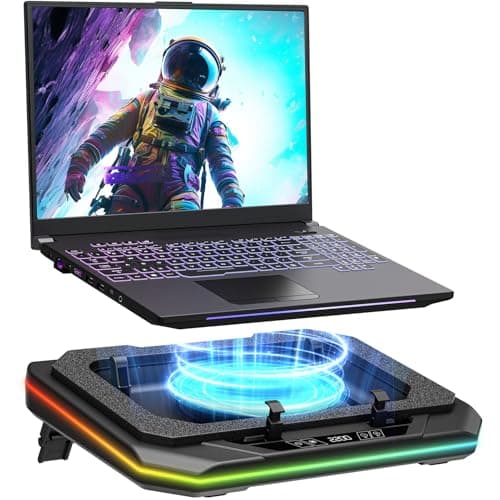 Laptop Cooling Pad, Gaming Laptop Cooler for 13-19 Inch Laptops, RGB Lights Laptop Fan Cooling Pad with 3 Height Adjustable and 3 USB Ports, 4.72 Inch Large Turbo Fan, Max 3500RPM