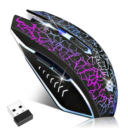 Wireless Gaming Mouse, Rechargeable Wireless Computer Mouse, 7-Color LED Light, Ergonomic Mouse with 6 Silent Click Buttons, 3 Adjustable 2400 DPI Wireless Mouse for Laptop,PC,Mac, Black