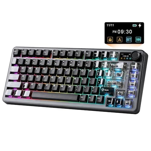 YUNZII B75 PRO MAX QMK/VIA Wireless Mechanical Keyboard,75% Layout with Screen and Knob,Custom Hot Swap Gasket,Creamy Pre-lubed Switches,Bluetooth/Type-C/2.4G for Win/Mac (Black,Cocoa Cream V2 Switch)