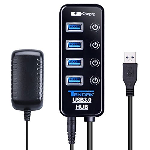 USB 3.0 Hub - Tendak USB Hub with 4 USB 3.0 Data Ports + 1 USB Smart Charging Port and Power Supply Adapter with Individual On/Off Port Switches for MacBook, Mac Pro, HDD
