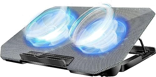 Laptop Cooling Pad, Cooler Pad Chill Mat 2 Quiet Fans LED Lights and 2 USB Ports 5 Height & with Adjustable Speed Mounts Metal Mesh Design, for 9'-17' Laptops（Silver）