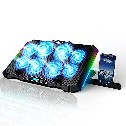 KLIM V8 Gaming Laptop Cooling Pad with 8 Fans + New Version + Gaming Laptop Cooler + Stable RGB Laptop Stand with Fan + Compatible up to 17' + 2 USB Ports + Phone Holder + 5 Year Assurance