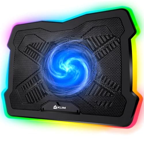 KLIM Ultimate - RGB Laptop Cooling Pad with LED Rim - New - Gaming Laptop Cooler - USB Powered Fan - Very Stable and Silent Laptop Stand - Compatible up to 17' - PC Mac PS5 PS4 Xbox One