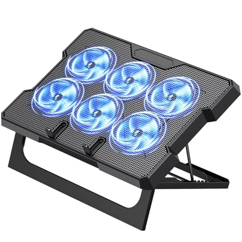 Laptop Cooling Pad, Laptop Cooler with 6 Quiet Fans Up to 17.3 Inch Heavy Notebook Cooler Stand, 8 Levels of Tilt, Two Levels of Height Adjustable (Black)