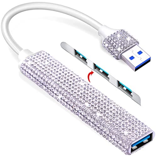USB Hub 4 Ports USB 3.0 Hub Adapter Bling Rhinestone with Charging Port for MacBook Pro iMac Samsung Galaxy Note 10 S10 S9 LG Google Chromebook Pixelbook Dell XPS Oculus Rift