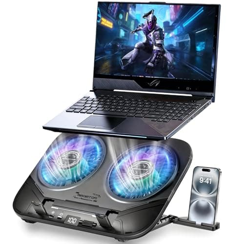 Upgraded Laptop Cooling Pad with Dual TEC Cooler, Gaming Laptop Cooler, 2 Powerful Turbo Fans, Fast Cooling Laptop 12-21in, 5 Height Stands, 100 Gear Speed Adjust, LCD Screen, RGB, Phone Holder